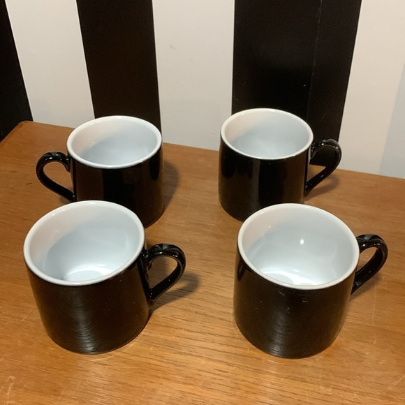 Set of 4 Black & White Ceramic Espresso Coffee Mugs Made in Thailand - Picture 9 of 9